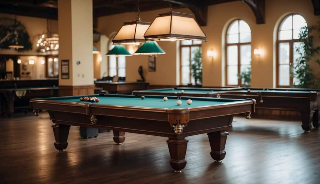 A billiard hall with organized tables and equipment in Germany